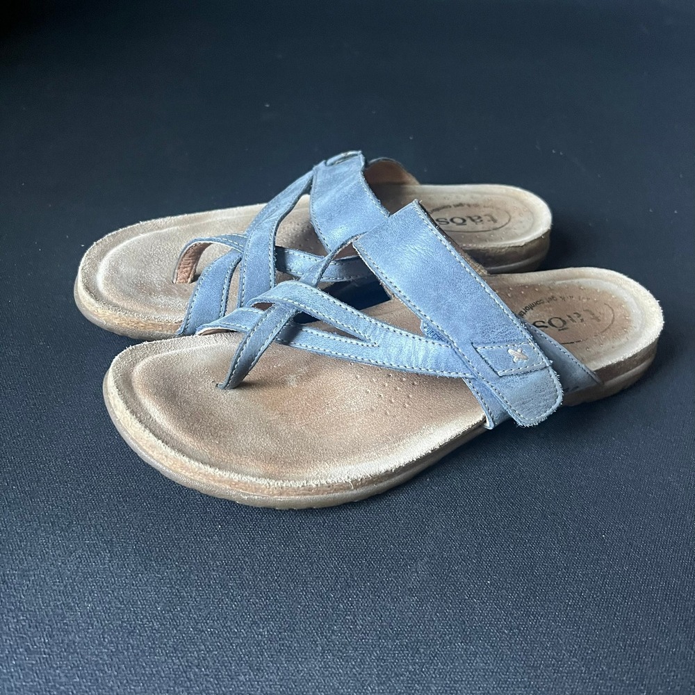 Taos Perfect Blue Leather Adjustable Slide Sandals Womens US 9 Comfort Walking